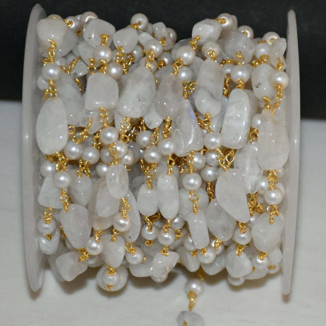 White Pearl & Natural White Rainbow Oval Beads Chain Permanent Bracelet