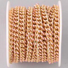 gold-plated and enamel-coated pink curb Permanent Bracelet - 5m
