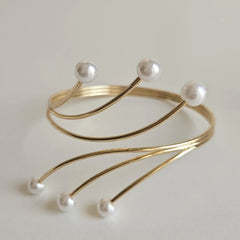 Stainless Steel multi-strand geometric wire pearls arm Cuff - Each