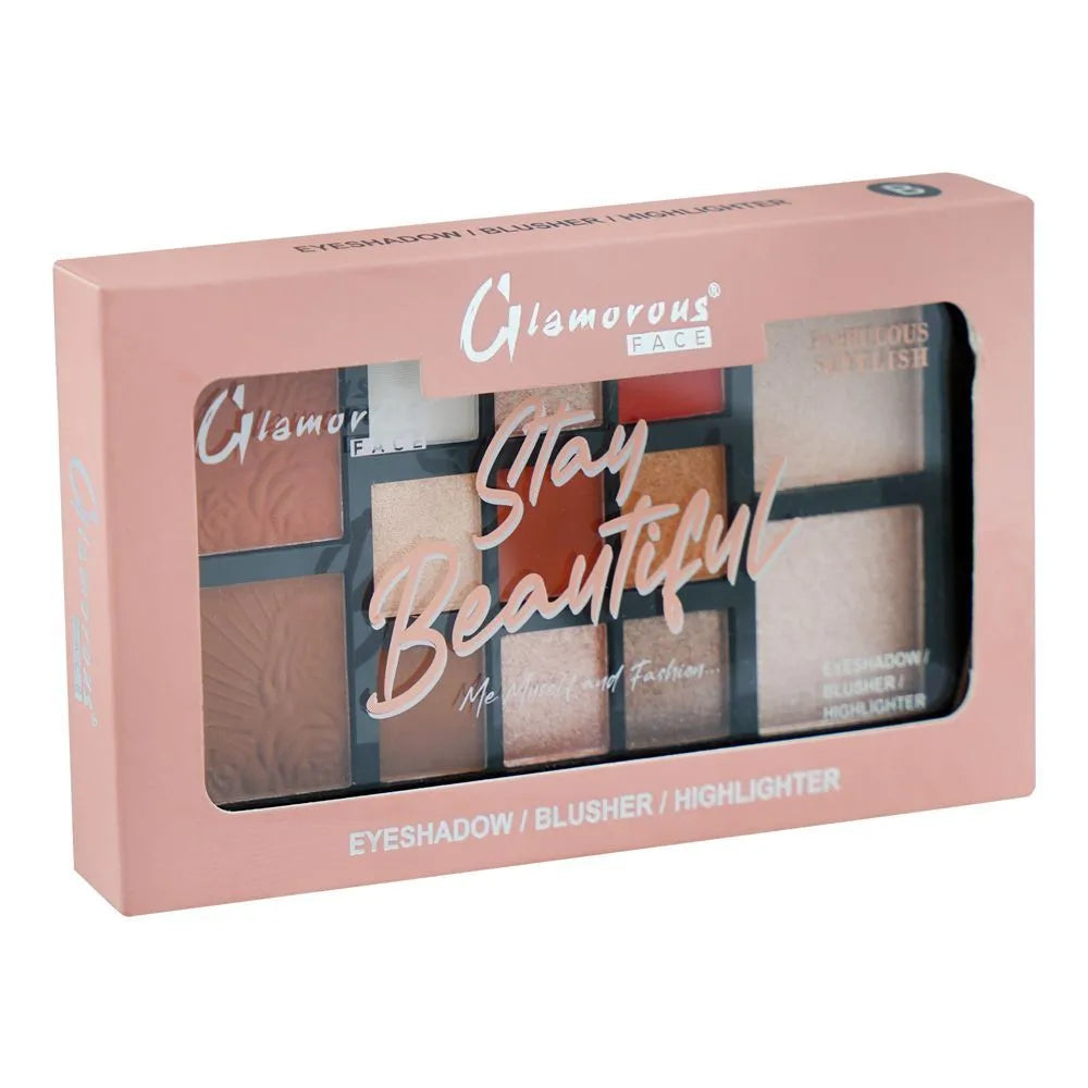 Glamorous Face Stay Beautiful Eyeshadow, Blusher & Highlighter Kit - 13 Colors