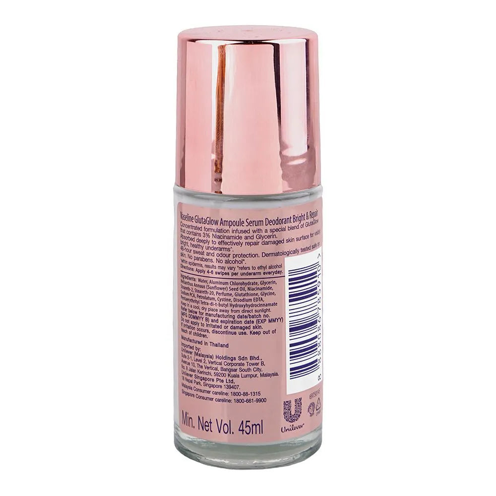Vaseline Gluta Glow Ampoule Bright & Repair Serum Deodorant Roll On, Niacinamide, Glycerin - 45ml