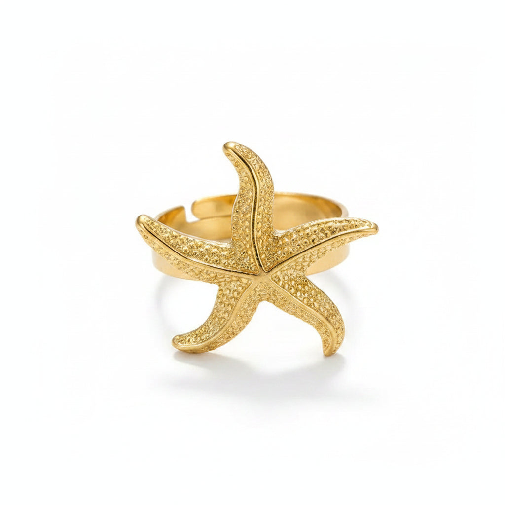 Textured Starfish Statement Free Size Ring - Each