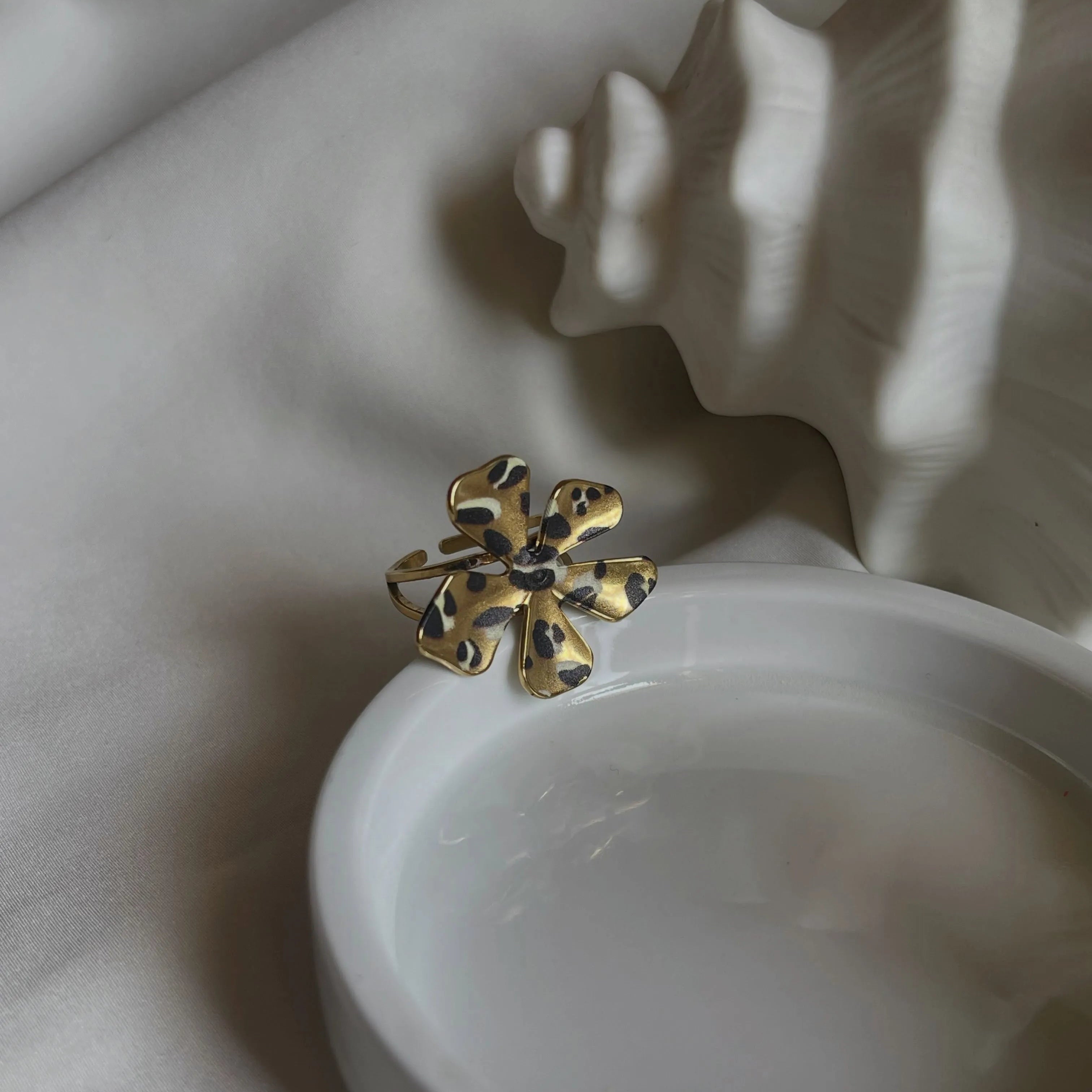 Stainless Steel Floral Botanical Ring - Leopard Print - Each