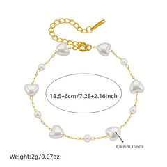 Stainless Steel Heart-Shaped Imitation Pearl Bracelet - Each