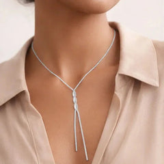 Demifine Rhodium Plated Stainless Steel Snake Chain Lariat Drop Necklace - Each