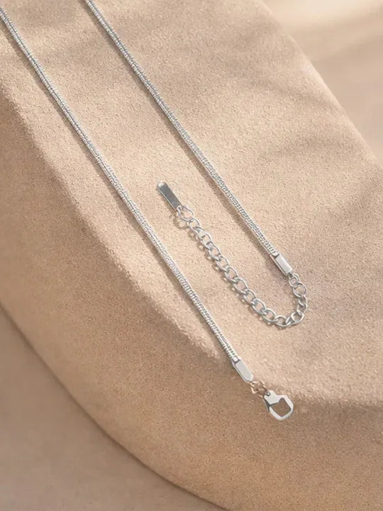 Demifine Rhodium Plated Stainless Steel Snake Chain Lariat Drop Necklace - Each