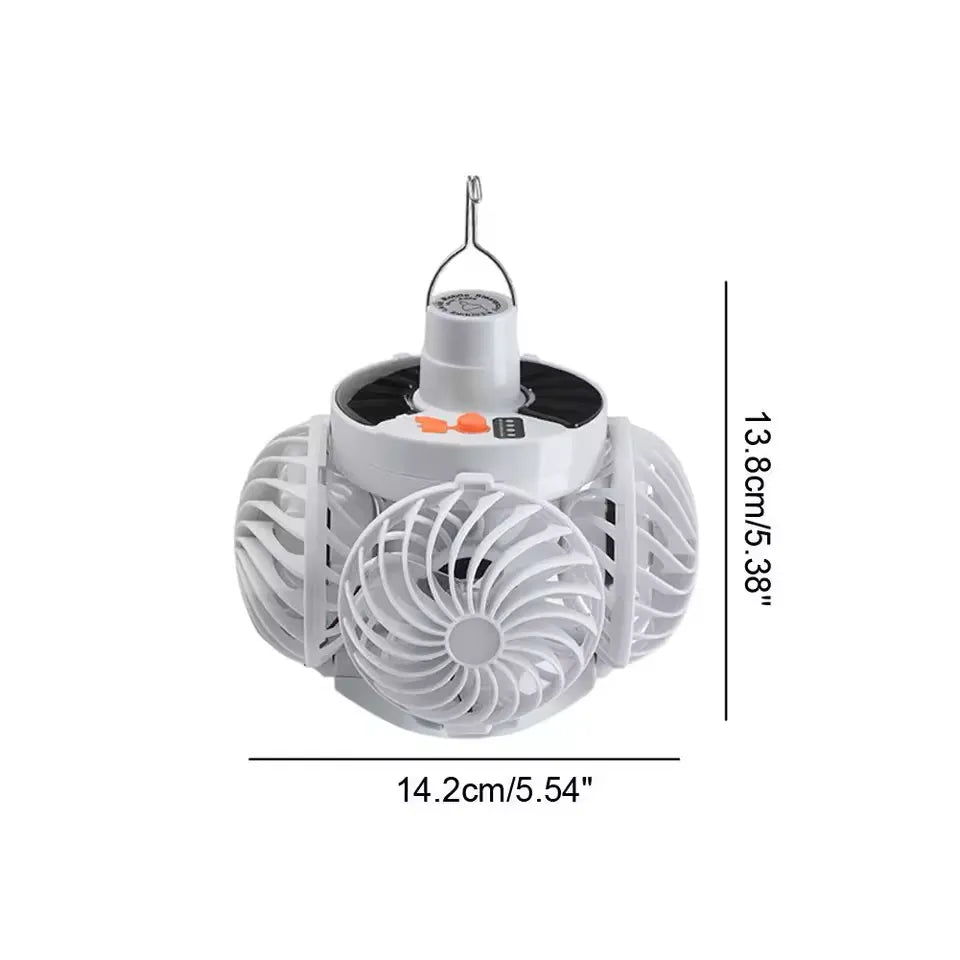 Portable Foldable Ceiling Fan Light LED Solar Bulb Lamp With 4 Mini Fan