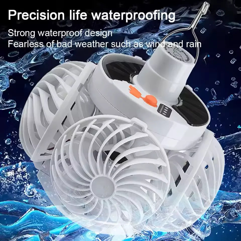 Portable Foldable Ceiling Fan Light LED Solar Bulb Lamp With 4 Mini Fan