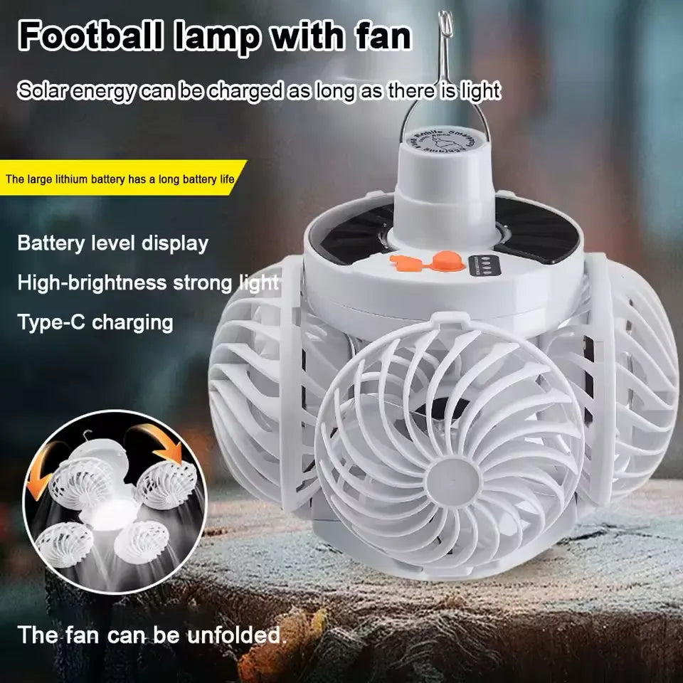 Portable Foldable Ceiling Fan Light LED Solar Bulb Lamp With 4 Mini Fan