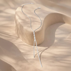 Demifine Rhodium Plated Stainless Steel Snake Chain Lariat Drop Necklace - Each