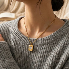 Gold Square Heart Crystal Pendant Necklace