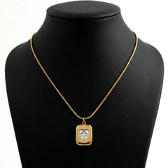 Gold Square Heart Crystal Pendant Necklace