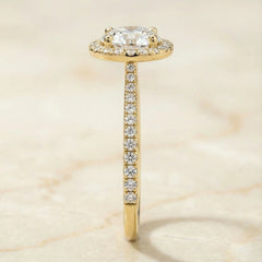 Gold Round Zircon Halo Ring
