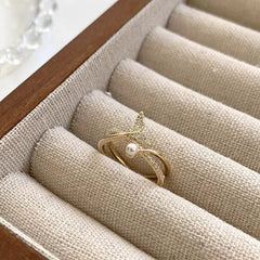 Gold Mermaid Tail Pearl Adjustable Ring