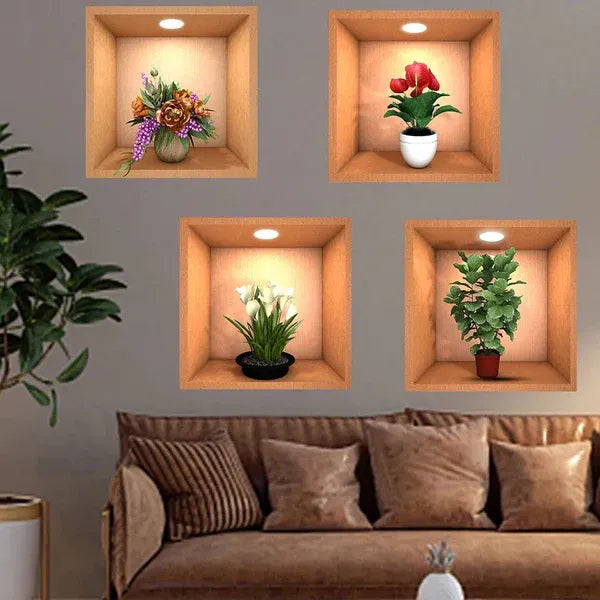4-Piece 3D Simulated Plant Vase Wall Stickers