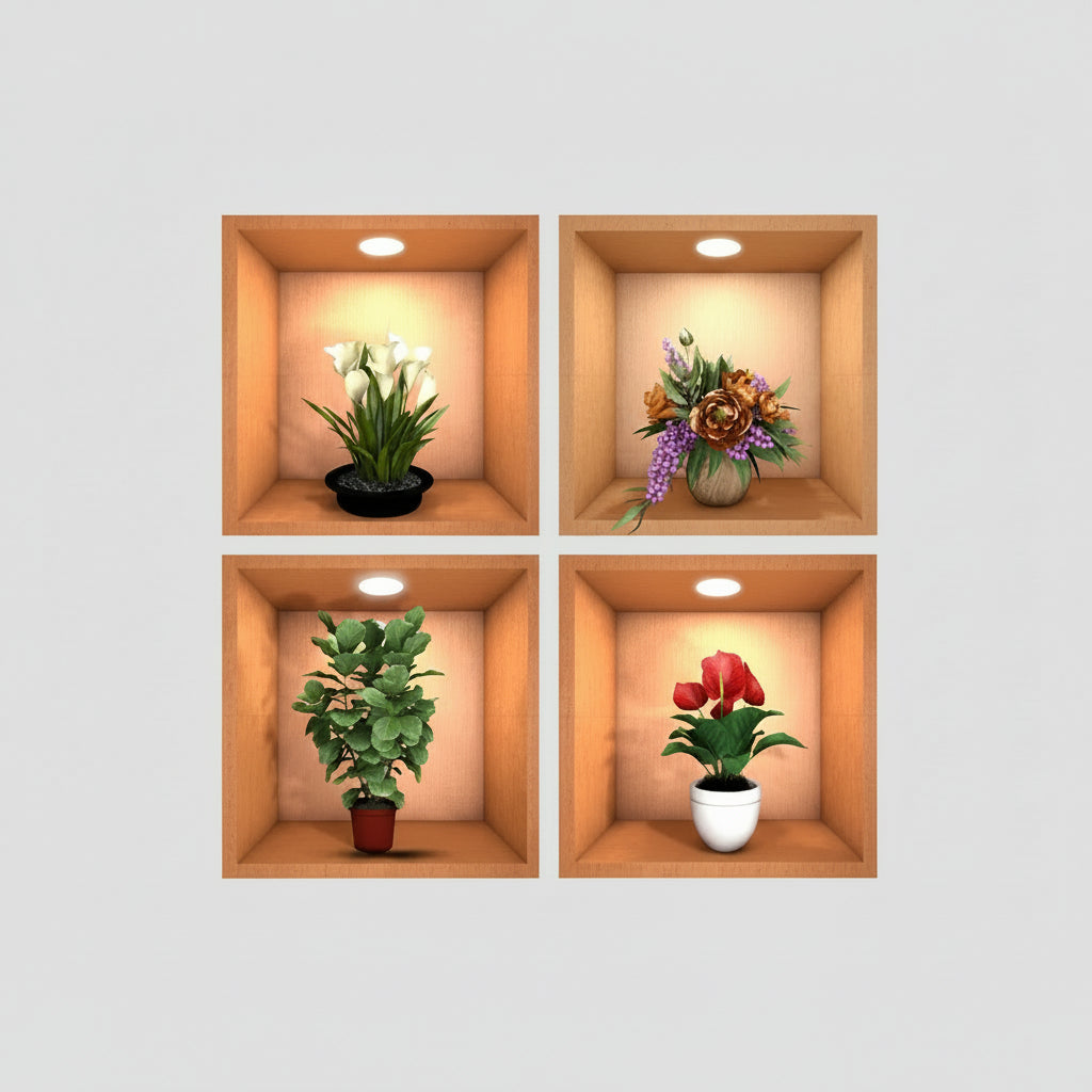 4-Piece 3D Simulated Plant Vase Wall Stickers
