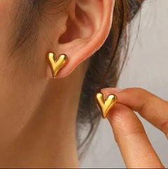 Gold Plated Chunky Heart Stud Earring - Each