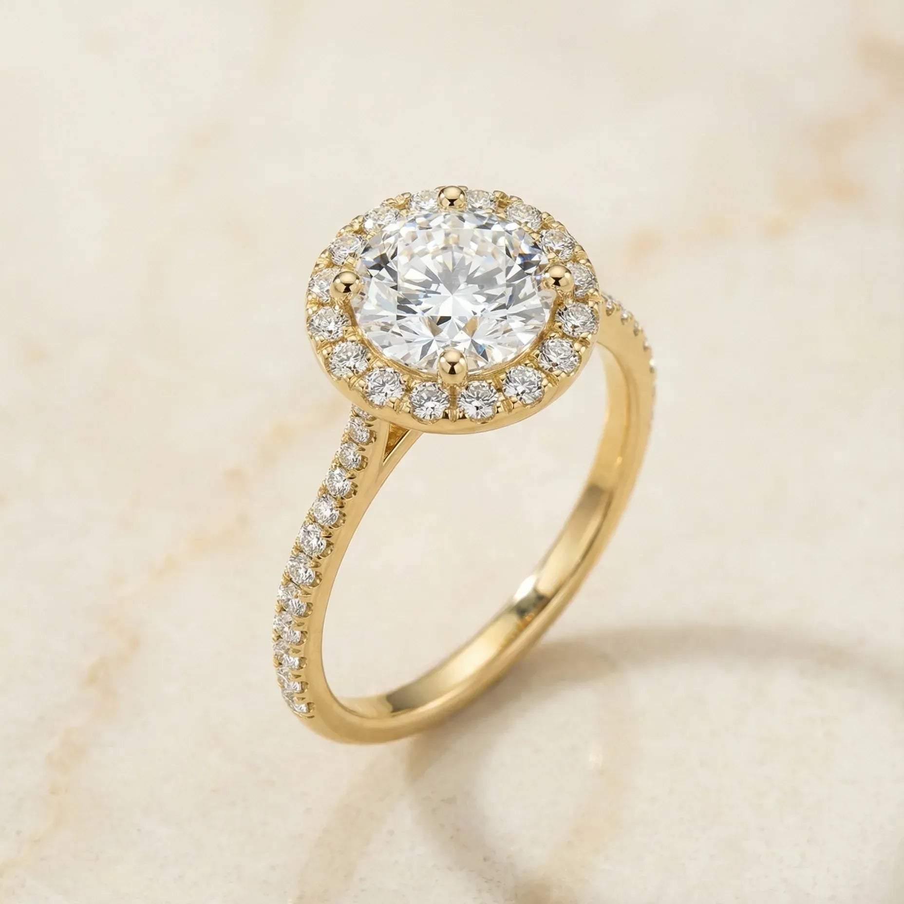 Gold Round Zircon Halo Ring