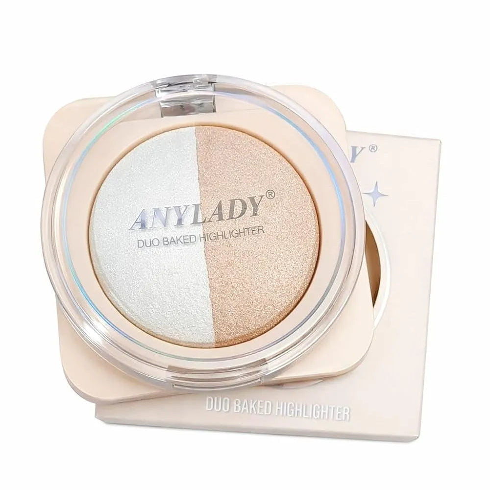 ANYLADY Duo Baked Highlighter Compact – 2-in-1 Shimmer & Glow Powder