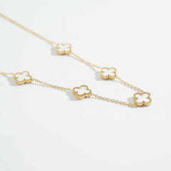 Gold Plated White Clover Station Chain Necklace