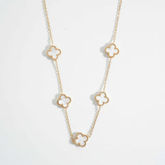 Gold Plated White Clover Station Chain Necklace