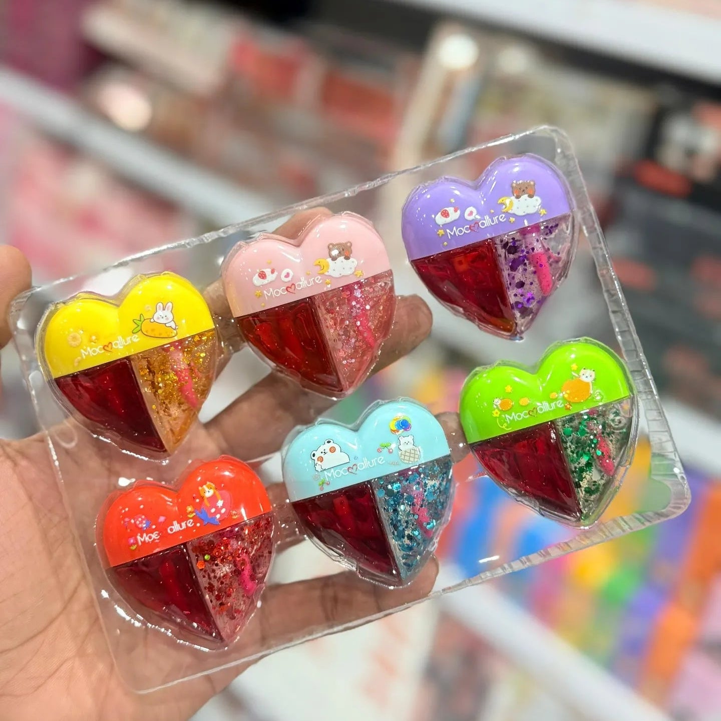 Mocallure Heart-Shaped Dual Lip Gloss & Glitter Pack - 6 Pcs