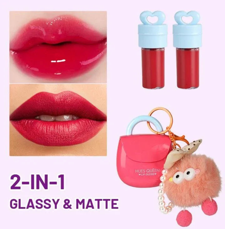HUES QUEEN 2-in-1 Lip Gloss & Matte Lip Color with Keychain