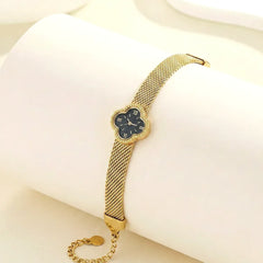 Womens Four Leaf Clover Gold Mesh Bracelet