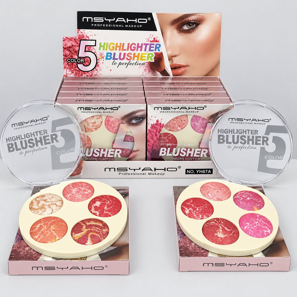 MSYAHO Professional Makeup 5 Color Highlighter & Blusher Palette
