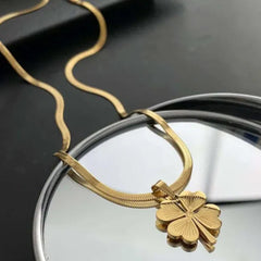 Stainless Steel Gold Four Leaf Clover Chain Necklace