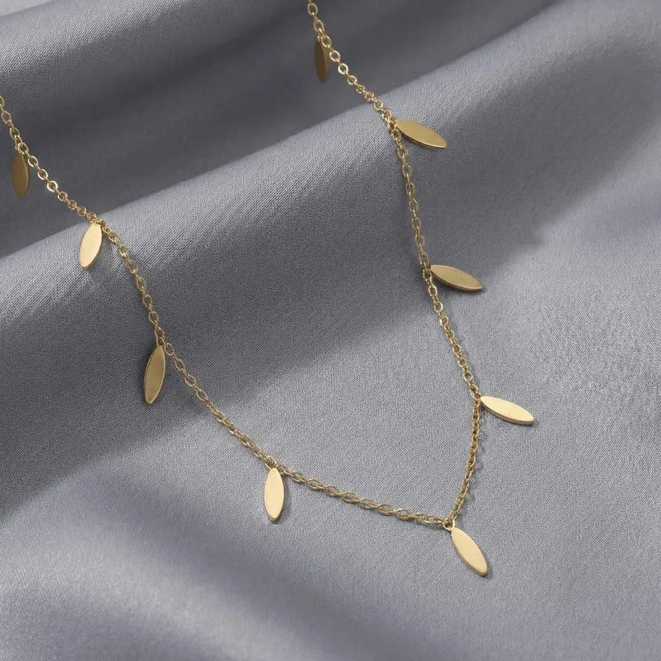 Delicate Gold Leaf Charm Drop Choker Necklace