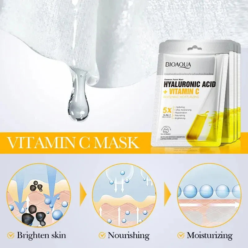 Bioaqua Hyaluronic Acid + Vitamin C Whitening Moisturizing Essence Facial Mask- Each