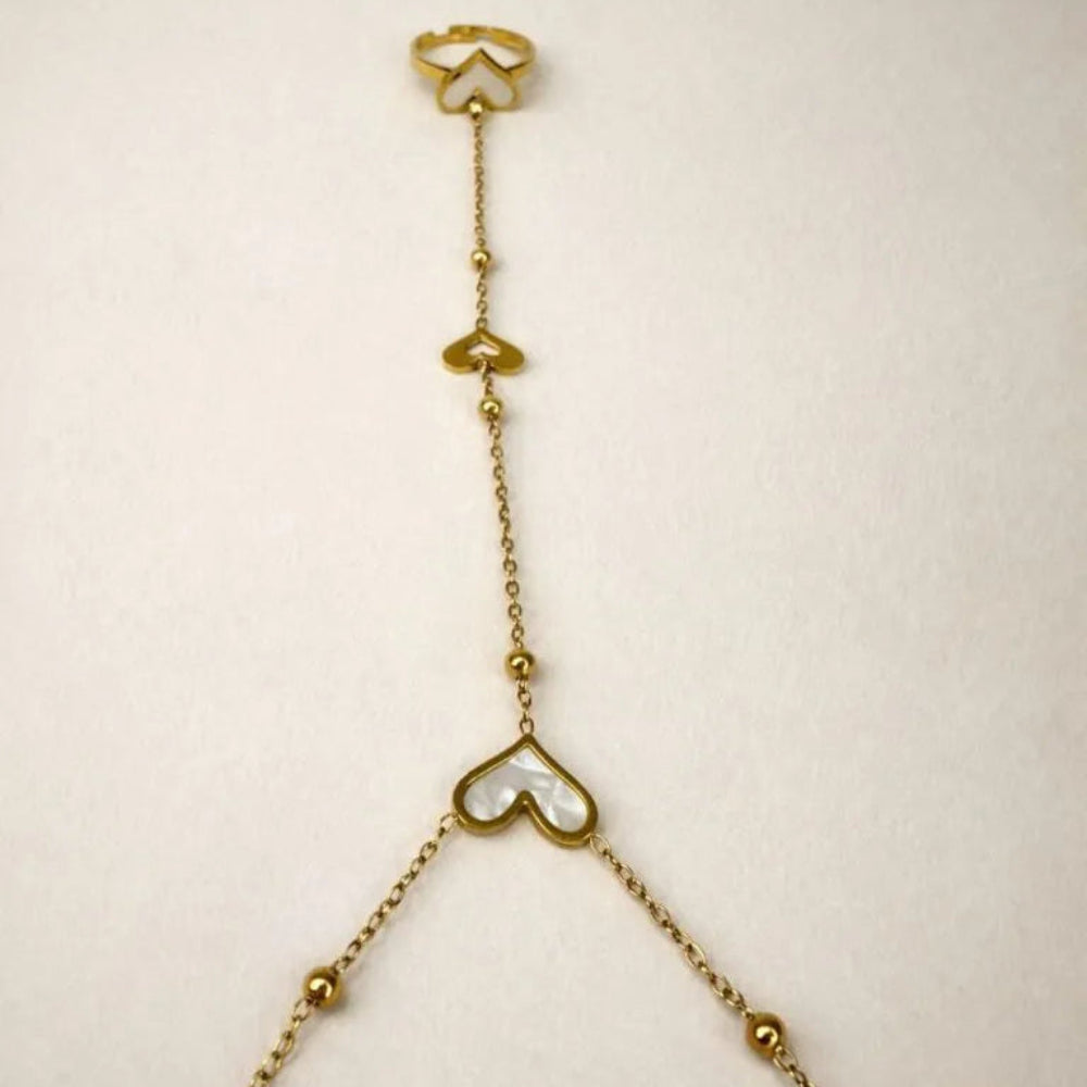 Gold Plated Heart Chain Bracelet Ring