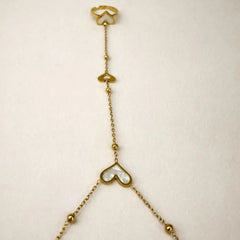 Gold Plated Heart Chain Bracelet Ring