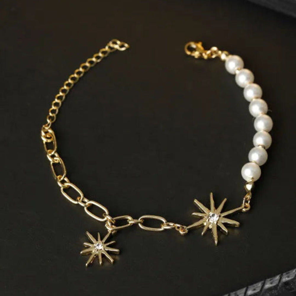 Gold Pearl & Link Starburst Bracelet