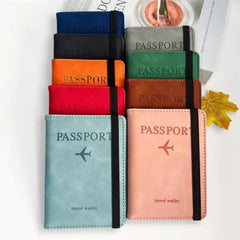 Faux Leather Passport Holder Cover and Travel Wallet with Elastic Band
