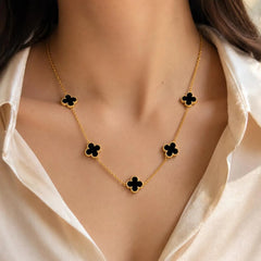 Gold Plated Black Clover Station Chain Necklace