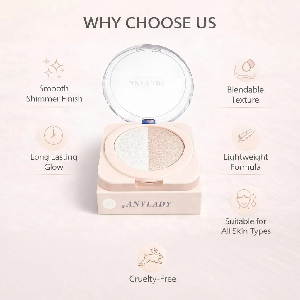 ANYLADY Duo Baked Highlighter Compact – 2-in-1 Shimmer & Glow Powder