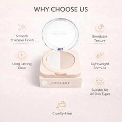 ANYLADY Duo Baked Highlighter Compact – 2-in-1 Shimmer & Glow Powder