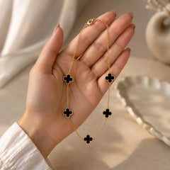 Gold Plated Black Clover Station Chain Necklace