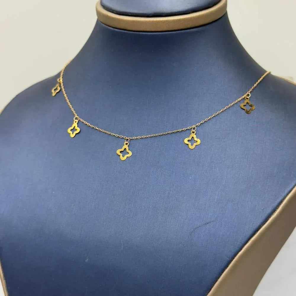 Gold Plated Cutout Clover Charm Chain Necklace