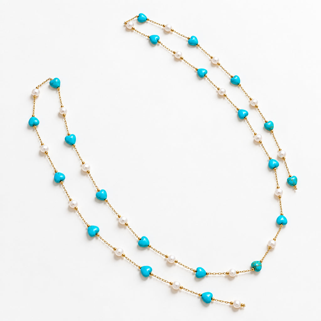 Blue Heart & Pearl Permanent Bracelet Chain