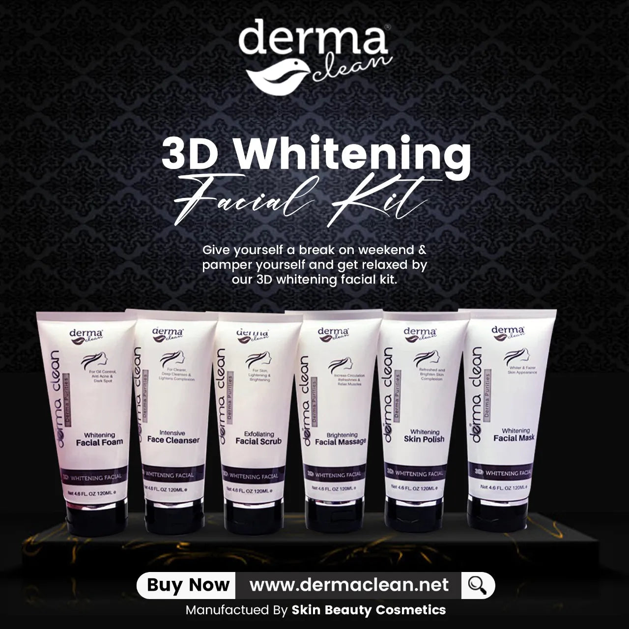 Derma Clean 3D Whitening Facial Kit 6 Pcs - 120ml Each