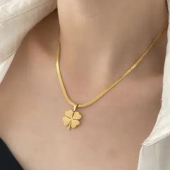 Stainless Steel Gold Four Leaf Clover Chain Necklace