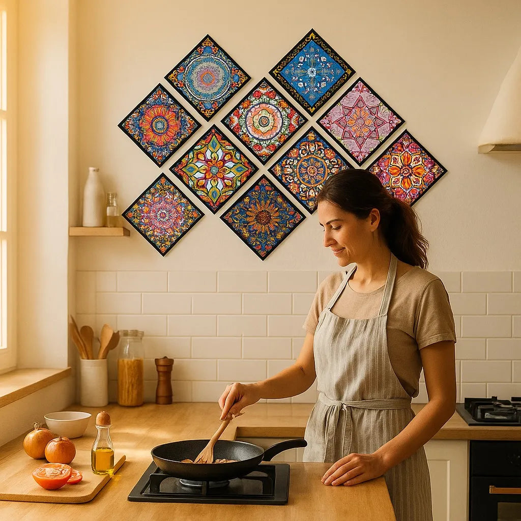 Traditional Mandala Tile Wall Stickers - 12Pcs