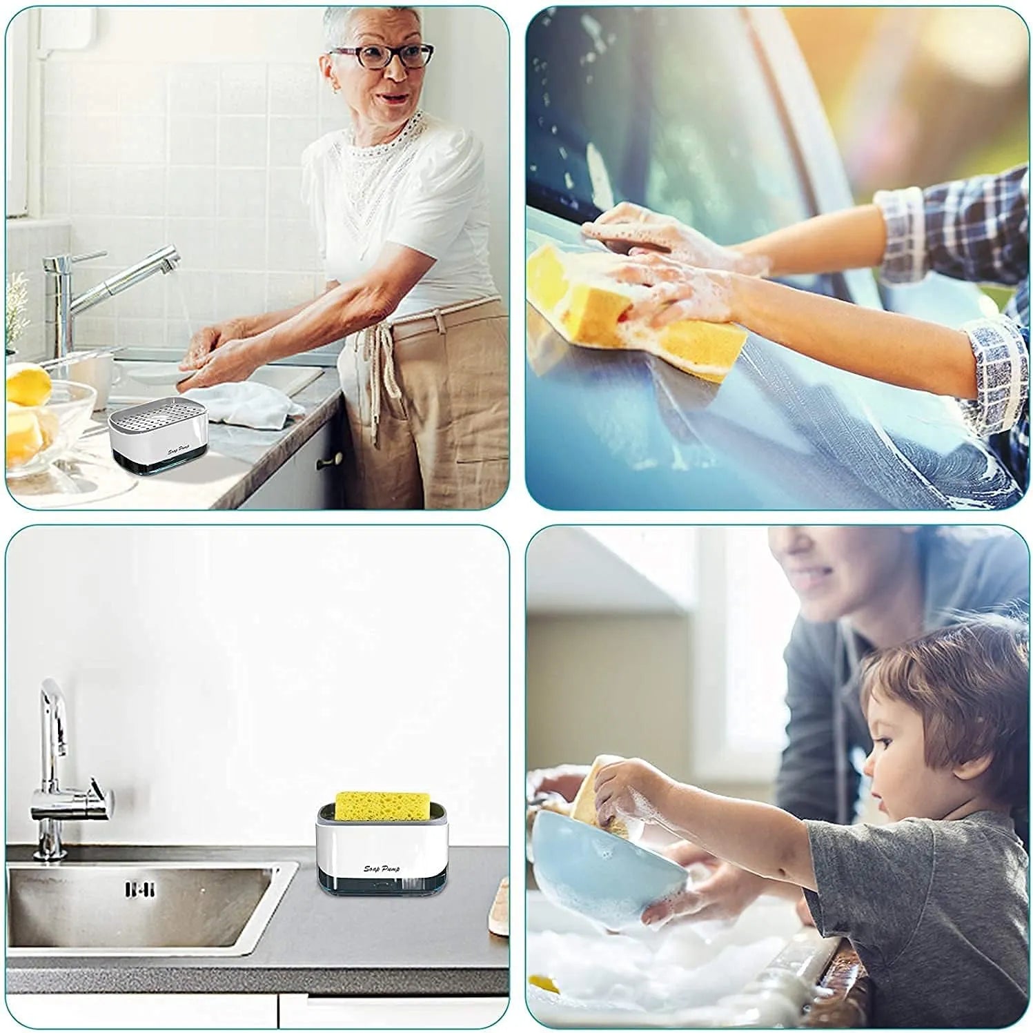 2-in-1 Dish Soap Pump Dispenser and Sponge Holder
