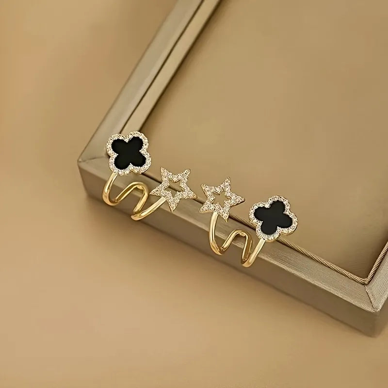 Gold Four-Leaf Clover Double Ear Clips - Each