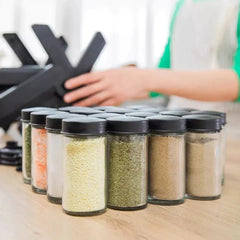 360° Rotating Ferris Wheel Spice Rack Organizer – 18 Pcs Glass Bottles