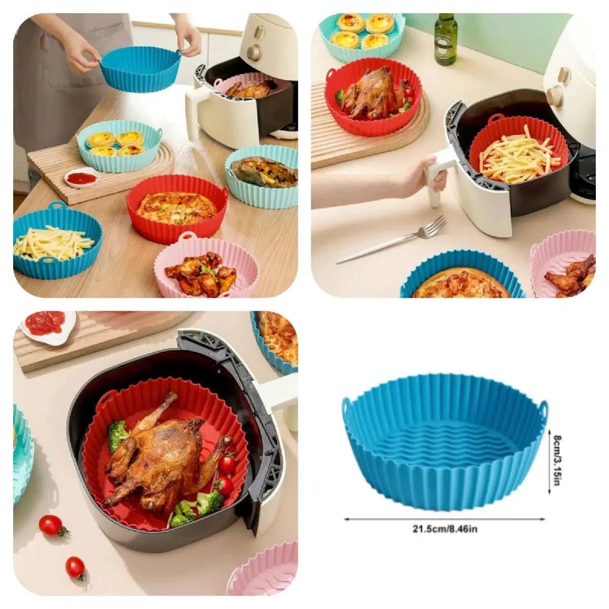 Reusable Silicone Air Fryer Liner Pot with Dual Handles-Each