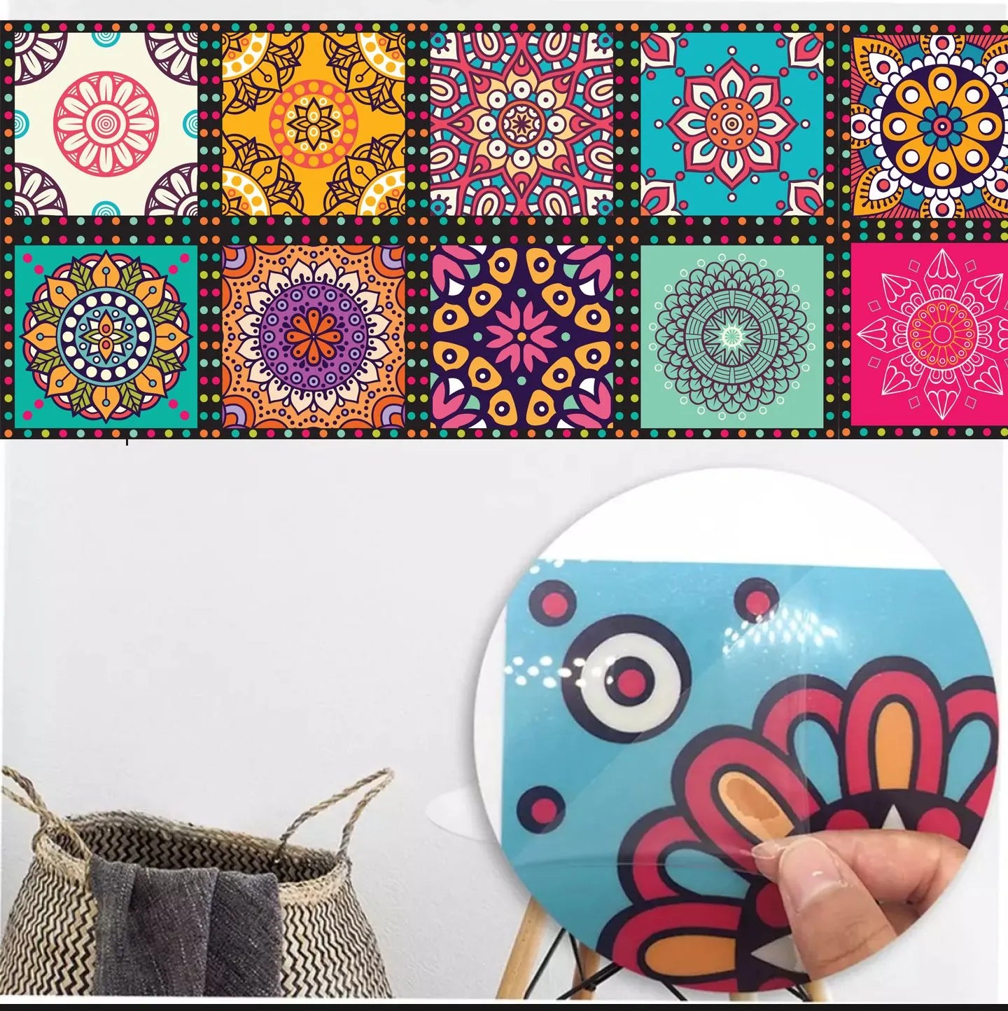 Traditional Mandala Tile Wall Stickers - 12Pcs